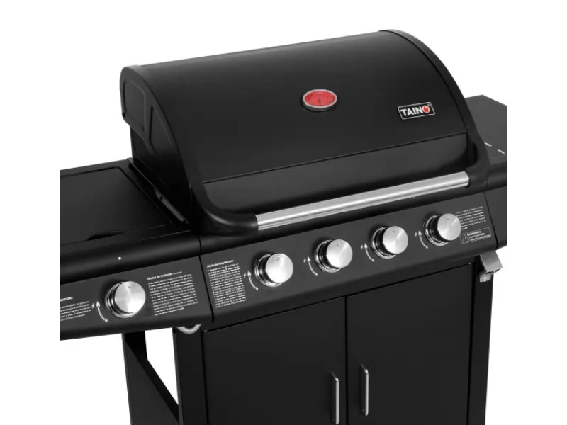 TAINO Gasgrills|Red 4+1 Gasgrill Set Mit Haube und Regler Grillwagen BBQ Edelstahl-Brenner Gas-Grill Schwarz