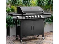 TAINO Gasgrills|Red 6+1 Gasgrill Set mit Haube und Regler Grillwagen BBQ Edelstahl-Brenner Gas-Grill Schwarz