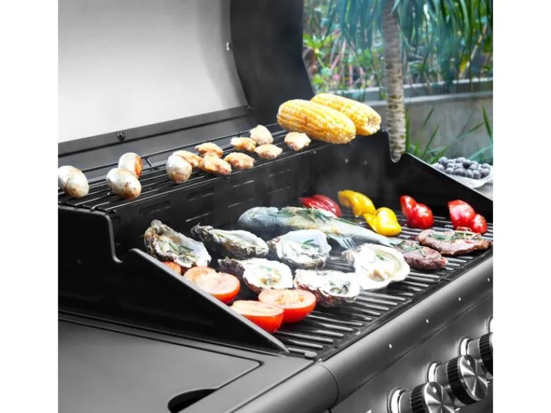 TAINO Gasgrills|Red 6+1 Gasgrill Set mit Haube und Regler Grillwagen BBQ Edelstahl-Brenner Gas-Grill Schwarz