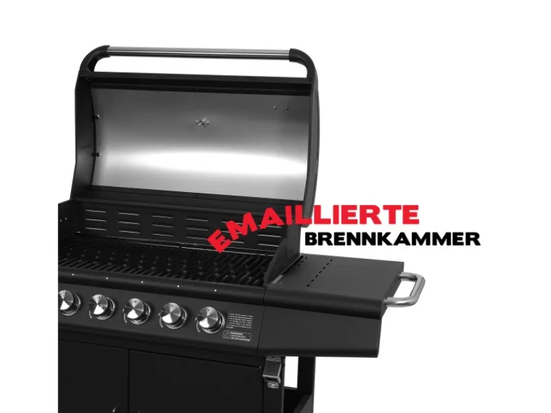 TAINO Gasgrills|Red 6+1 Gasgrill Set mit Haube und Regler Grillwagen BBQ Edelstahl-Brenner Gas-Grill Schwarz
