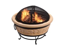 Teamson Home 69 cm Garten Faux Beton Runde Holzfeuerschale Schwarz*