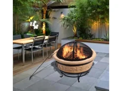 Teamson Home 69 cm Garten Faux Beton Runde Holzfeuerschale Schwarz*