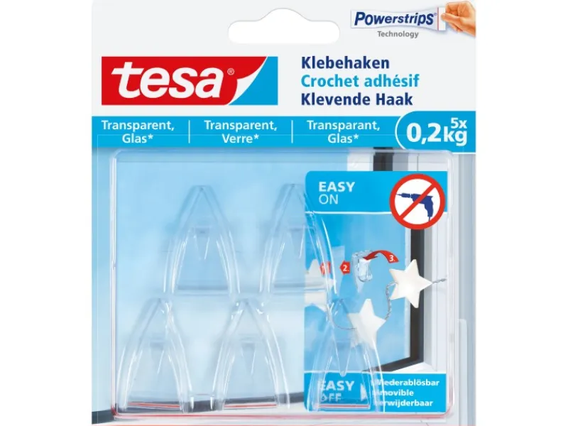 Tesa Rechen|Klebehaken für transparente Oberflächen und Glas (max. 200 g)