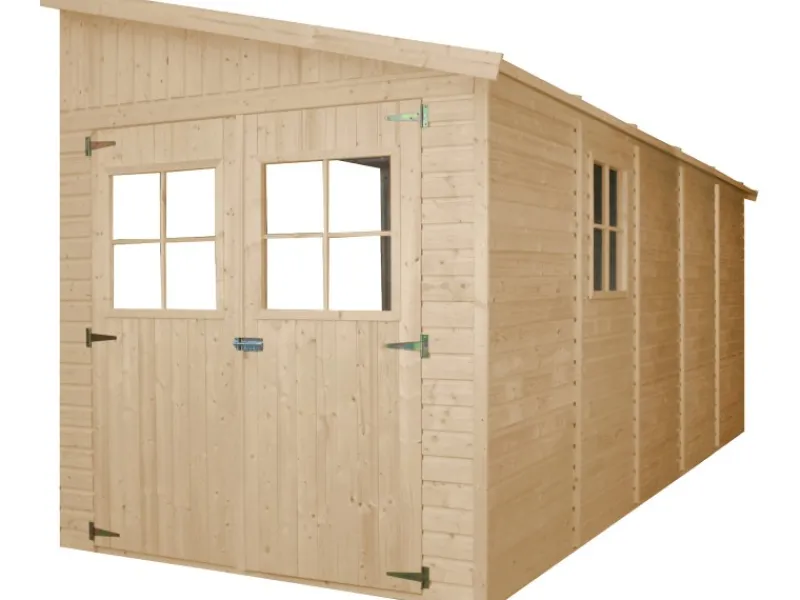 Timbela Kaminholzregale|Anbau-Gartenhaus Holz M341 10 m² ohne Seitenwand ohne Boden