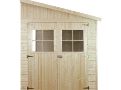 Timbela Kaminholzregale|Anbau-Gartenhaus Holz M341 10 m² ohne Seitenwand ohne Boden