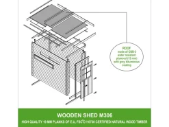 Kinder Timbela Kinder-Gartengeräte|Gartenhaus Holz M306 2,63 m² mit 2 Fenstern ohne Boden