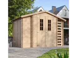 Holz-Gartenhaus M389C+M389G mit Boden Beige Braun 5,47 m² FSC®*Timbela