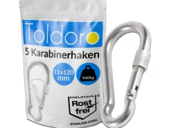 5 Stück Edelstahl Karabiner mit Schraubverschluss 120mm Rostfrei NIRO V4A Karabinerhaken*Toldoro Best
