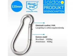 10 Stück Edelstahl Karabiner 11x120mm Rostfrei NIRO AISI 316 V4A  Karabinerhaken Groß*Toldoro Outlet