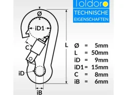 5 Stück Edelstahl Karabiner mit Schraubverschluss 50mm Rostfrei NIRO V4A  Karabinerhaken*Toldoro Discount