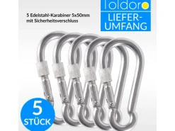 5 Stück Edelstahl Karabiner mit Schraubverschluss 50mm Rostfrei NIRO V4A  Karabinerhaken*Toldoro Discount