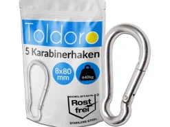 5 Stück Edelstahl Karabiner 8x80mm Rostfrei NIRO AISI 316 V4A Karabinerhaken*Toldoro Sale