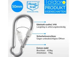 10 Stück Edelstahl Karabiner mit Schraubverschluss 50mm Rostfrei NIRO V4A  Karabinerhaken*Toldoro Hot