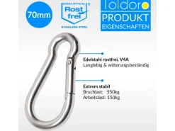 5 Stück Edelstahl Karabiner 7x70mm Rostfrei NIRO AISI 316 V4A  Karabinerhaken Klein*Toldoro Online
