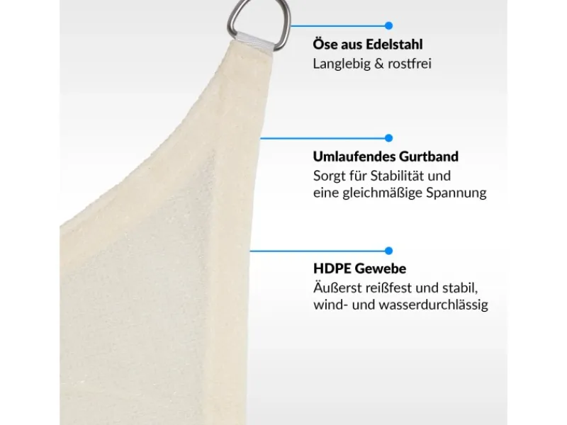 Toldoro Sonnensegel|Sonnensegel Dreieck 4x4x5,6m HDPE Luft & Wasserdurchlässig UV-Schutz Garten