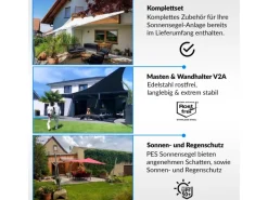 Sonnensegel Komplettset 5x5x5m UPF50+ mit Befestigungsmaterial Halterung Pfosten Mast & Zubehör Regendicht UV-Schutz Sonnenschutz*Toldoro Sale