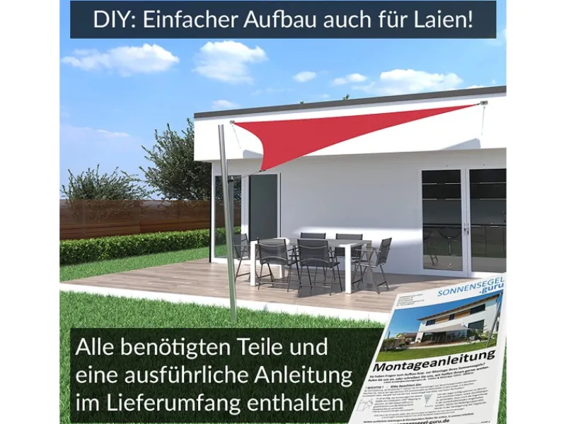 Sonnensegel Komplettset 4,6x4,6x4,6m UPF50+ mit Befestigungsmaterial Halterung Pfosten Mast & Zubehör Regendicht Sonnenschutz*Toldoro Online