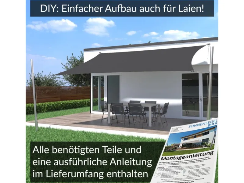 Toldoro Sonnensegel|Sonnensegel Komplettset 4,5x3,5m UPF50+ mit Befestigungsmaterial Halterung Pfosten Mast & Zubehör Regendicht UV-Schutz Sonnenschutz