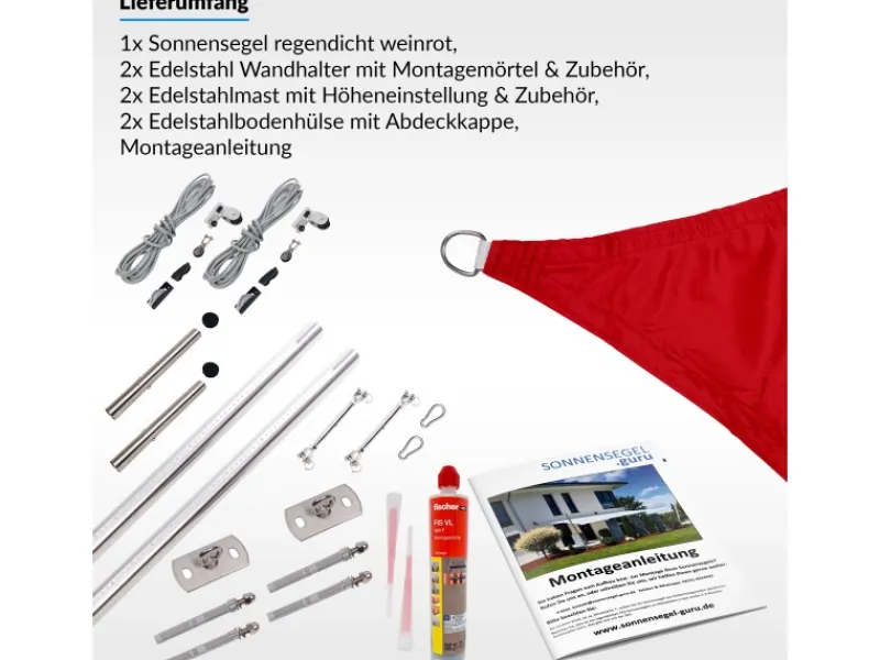 Toldoro Sonnensegel|Sonnensegel Komplettset 6x3m UPF50+ mit Befestigungsmaterial Halterung Pfosten Mast & Zubehör Regendicht UV-Schutz Sonnenschutz