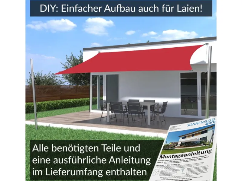 Toldoro Sonnensegel|Sonnensegel Komplettset 6x3m UPF50+ mit Befestigungsmaterial Halterung Pfosten Mast & Zubehör Regendicht UV-Schutz Sonnenschutz