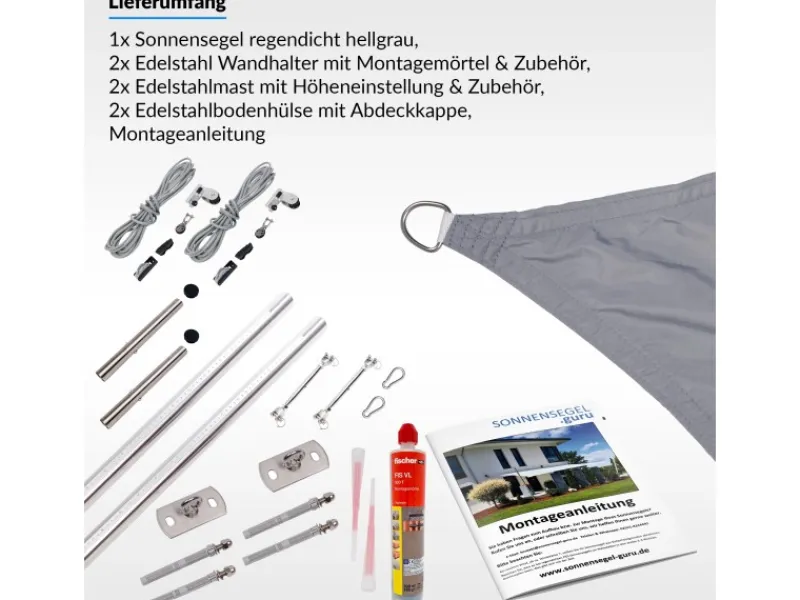 Sonnensegel Komplettset 4x4m UPF50+ mit Befestigungsmaterial Halterung Pfosten Mast & Zubehör Regendicht UV-Schutz Sonnenschutz*Toldoro Discount