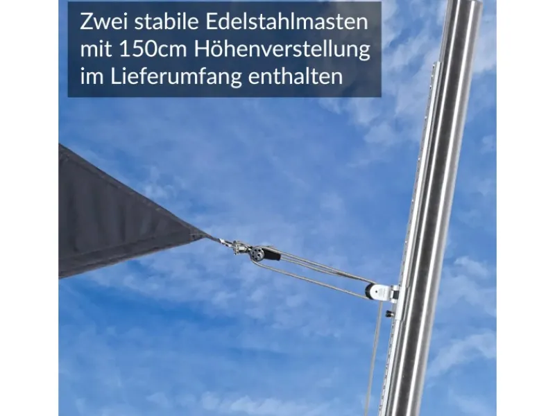 Sonnensegel Komplettset 4x4m UPF50+ mit Befestigungsmaterial Halterung Pfosten Mast & Zubehör Regendicht UV-Schutz Sonnenschutz*Toldoro Discount