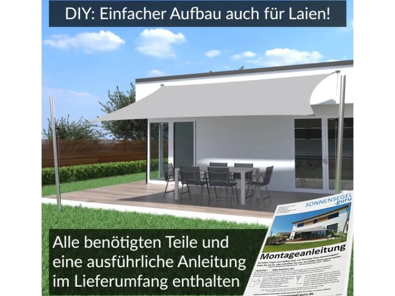 Sonnensegel Komplettset 4x4m UPF50+ mit Befestigungsmaterial Halterung Pfosten Mast & Zubehör Regendicht UV-Schutz Sonnenschutz*Toldoro Discount