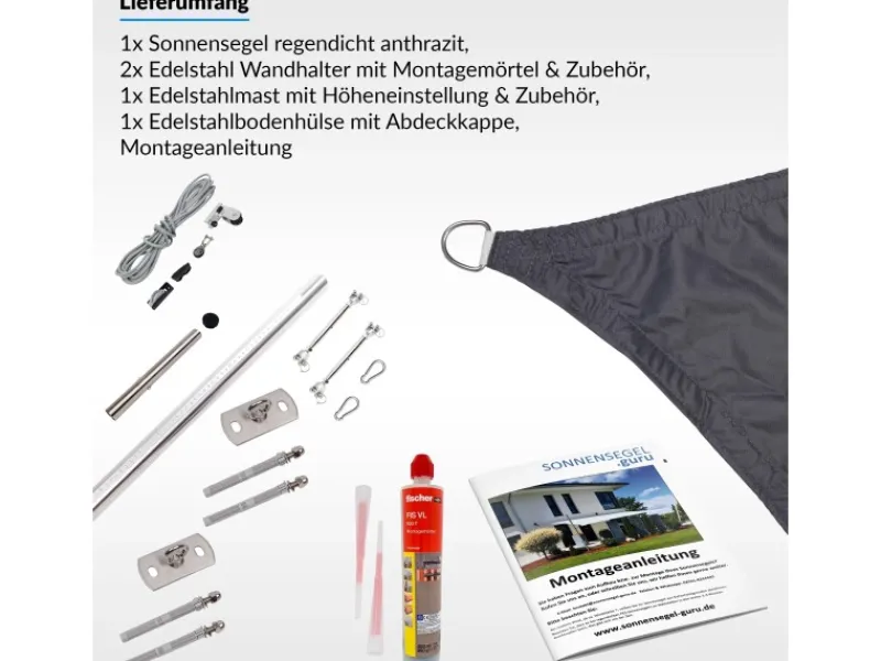 Toldoro Sonnensegel|Sonnensegel Komplettset 4,6x4,6x4,6m UPF50+ mit Befestigungsmaterial Halterung Pfosten Mast & Zubehör Regendicht Sonnenschutz