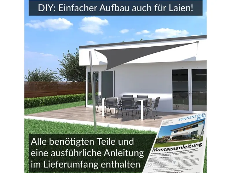 Toldoro Sonnensegel|Sonnensegel Komplettset 4,6x4,6x4,6m UPF50+ mit Befestigungsmaterial Halterung Pfosten Mast & Zubehör Regendicht Sonnenschutz