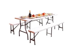 TRUTZHOLM Bierzeltgarnituren|Bierzeltgarnitur 3 Teilig 180x75cm 2 Bierbänke 1 Tisch Klappbar Weiß