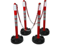 UvV Quad 4 Stück Kettenpfosten Kettenständer & 10 m Absperrkette 6mm Rot Weiß U62* Outlet