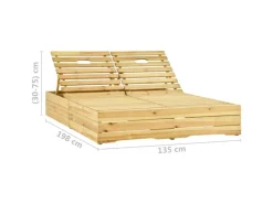 Sonnenliegen|vidaXL Doppel-Sonnenliege mit Beigen Auflagen Kiefer 198 x 135 x  30-75  cm Imprägniert