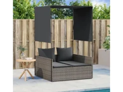 Sonnenliegen|vidaXL Doppel-Sonnenliege mit Dach und Vorhängen Poly Rattan 4002757