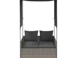 Sonnenliegen|vidaXL Doppel-Sonnenliege mit Dach und Vorhängen Poly Rattan 4002757