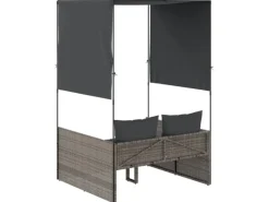 Sonnenliegen|vidaXL Doppel-Sonnenliege mit Dach und Vorhängen Poly Rattan 4002757
