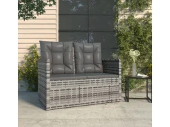 vidaXL Gartenbank  105 cm mit Kissen Grau Poly Rattan* Best
