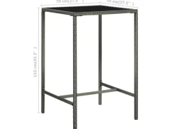 vidaXL Garten-Bartisch 70x70x110 cm Poly Rattan und Glas 313459*