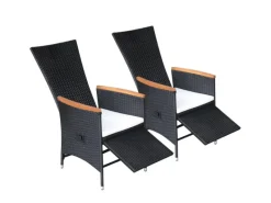 Sonnenliegen|vidaXL Garten-Liegestühle 2 Stk. mit Auflagen Poly Rattan Schwarz