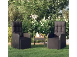 vidaXL Gartensessel mit Kissen 2 Stk. Verstellbar Schwarz Poly Rattan Stahl* Online