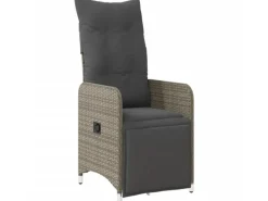 Gartenstühle|vidaXL Gartensessel Stahl Verstellbar mit Kissen Grau Poly Rattan