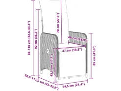Gartenstühle|vidaXL Gartensessel Stahl Verstellbar mit Kissen Grau Poly Rattan