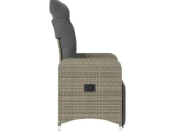 Gartenstühle|vidaXL Gartensessel Stahl Verstellbar mit Kissen Grau Poly Rattan
