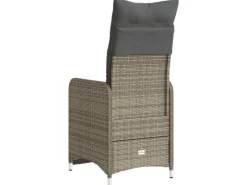Gartenstühle|vidaXL Gartensessel Stahl Verstellbar mit Kissen Grau Poly Rattan