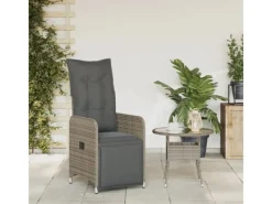 Gartenstühle|vidaXL Gartensessel Stahl Verstellbar mit Kissen Grau Poly Rattan