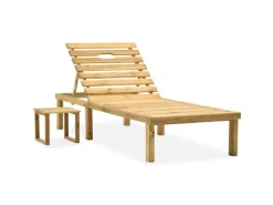 Auflagenboxen|vidaXL Garten-Sonnenliege mit Tisch und Auflage Kiefer Imprägniert Beige