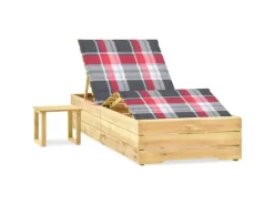 vidaXL Garten-Sonnenliege  198 x 90 x  30-75  cm mit Tisch und Auflage Kiefer Imprägniert* Best