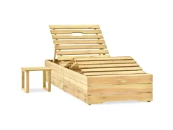 vidaXL Garten-Sonnenliege  198 x 90 x  30-75  cm mit Tisch und Auflage Kiefer Imprägniert* Best