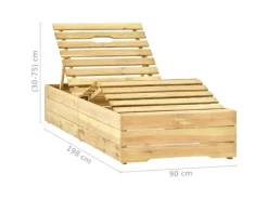 vidaXL Garten-Sonnenliege  198 x 90 x  30-75  cm mit Tisch und Auflage Kiefer Imprägniert* Best