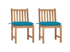 vidaXL Gartenstühle 2 Stk. mit Kissen Hellblau Massivholz Teak* Clearance