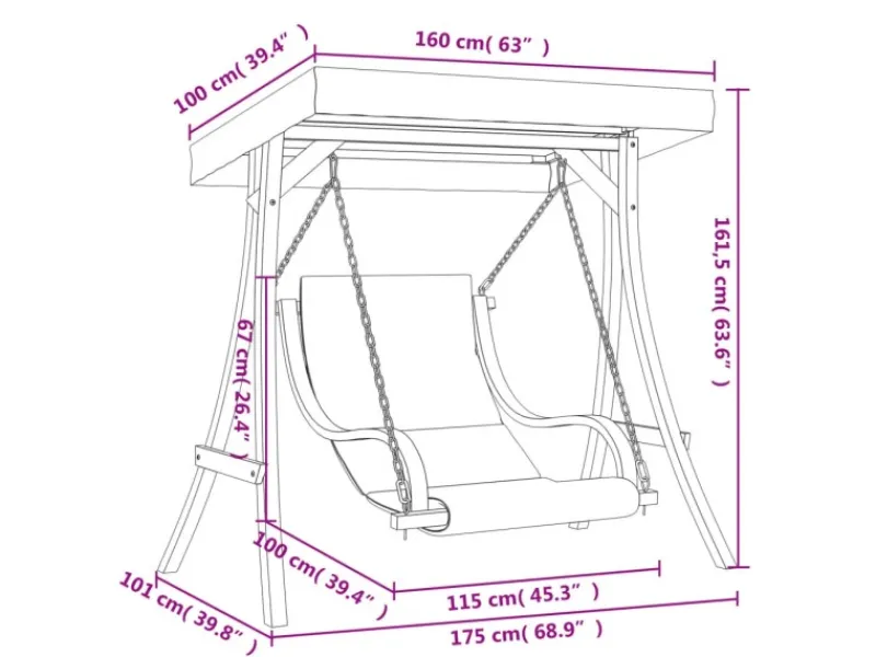 vidaXL Hollywoodschaukel mit Auflage und Dach Massivholz Fichte 3200630* Clearance